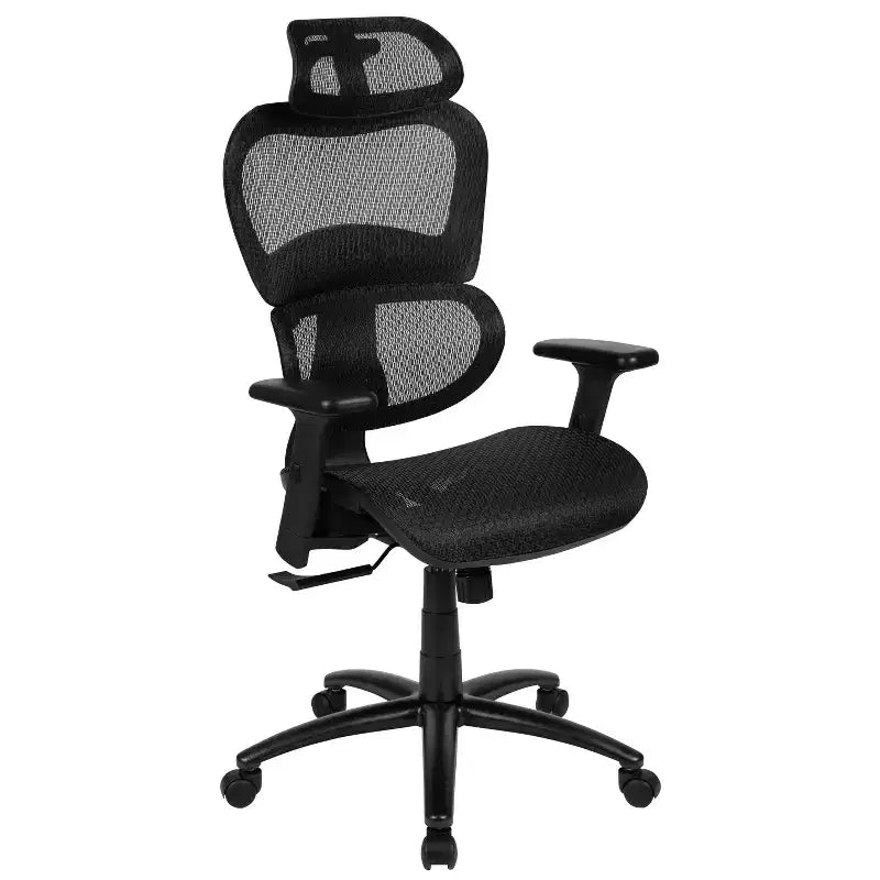 Chaise de bureau ergonomique en maille Emma et Oliver – Bascule synchrone, appui-tête, accoudoirs pivotants réglables