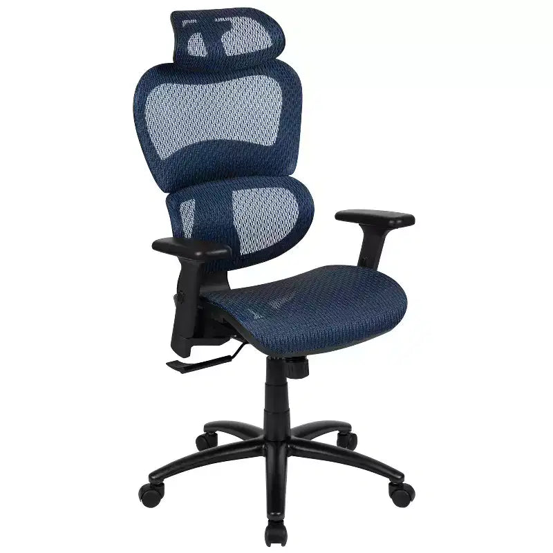 Chaise de bureau ergonomique en maille Emma et Oliver – Bascule synchrone, appui-tête, accoudoirs pivotants réglables
