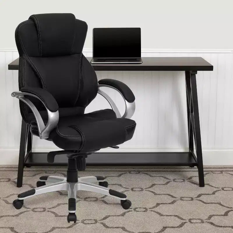 Fauteuil de bureau ergonomique contemporain Emma and Oliver High Back en similicuir noir, pivotant, avec dossier haut