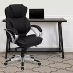 Fauteuil de bureau ergonomique contemporain Emma and Oliver High Back en similicuir noir, pivotant, avec dossier haut