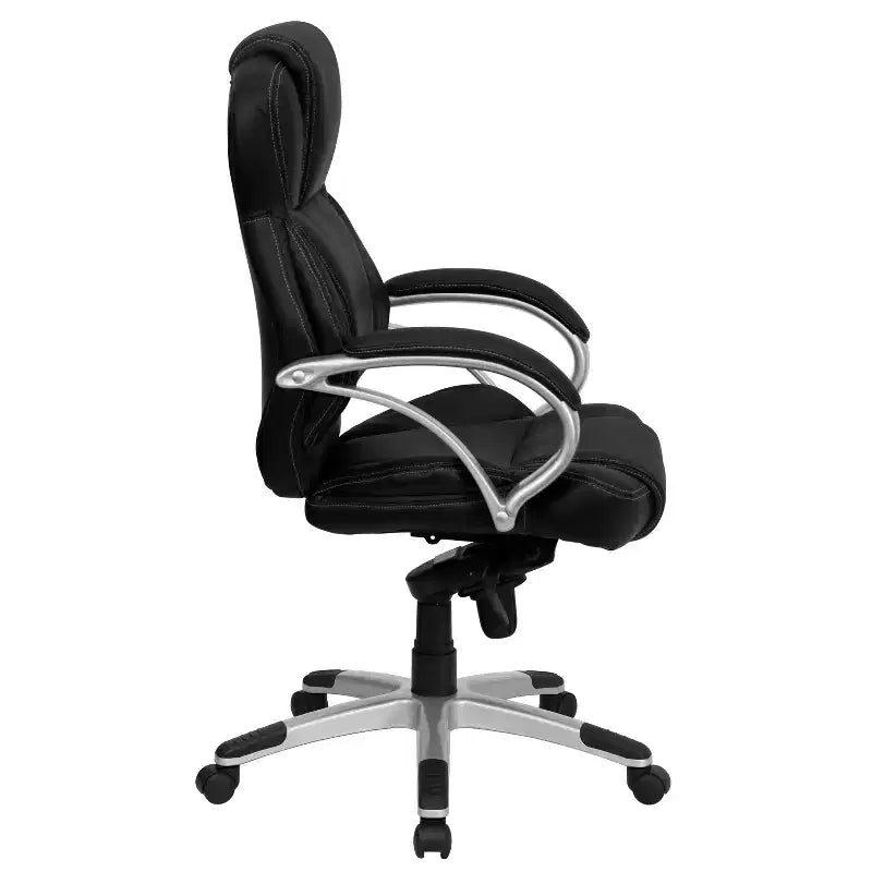 Fauteuil de bureau ergonomique contemporain Emma and Oliver High Back en similicuir noir, pivotant, avec dossier haut