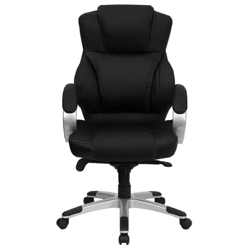 Fauteuil de bureau ergonomique contemporain Emma and Oliver High Back en similicuir noir, pivotant, avec dossier haut