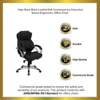 Fauteuil de bureau ergonomique contemporain Emma and Oliver High Back en similicuir noir, pivotant, avec dossier haut