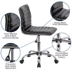 Chaise de bureau pivotante sans accoudoirs Emma et Oliver à dossier bas et dossier côtelé