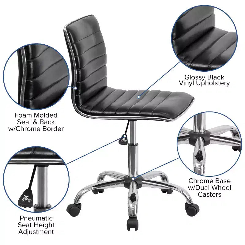 Chaise de bureau pivotante sans accoudoirs Emma et Oliver à dossier bas et dossier côtelé