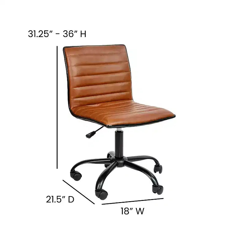 Chaise de bureau pivotante sans accoudoirs Emma et Oliver à dossier bas et dossier côtelé