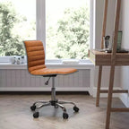 Chaise de bureau pivotante sans accoudoirs Emma et Oliver à dossier bas et dossier côtelé