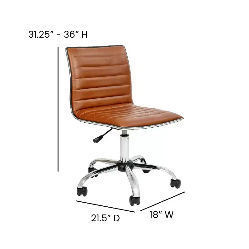 Chaise de bureau pivotante sans accoudoirs Emma et Oliver à dossier bas et dossier côtelé