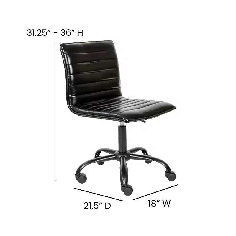 Chaise de bureau pivotante sans accoudoirs Emma et Oliver à dossier bas et dossier côtelé