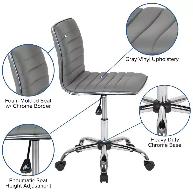 Chaise de bureau pivotante sans accoudoirs Emma et Oliver à dossier bas et dossier côtelé