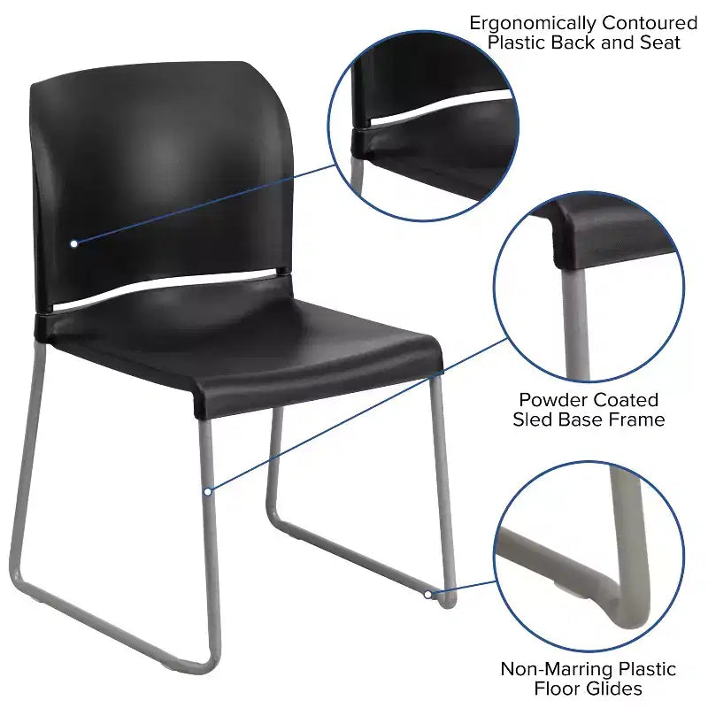Chaise d'appoint Emma et Oliver Home and Office, dossier plein, base luge profilée et empilable