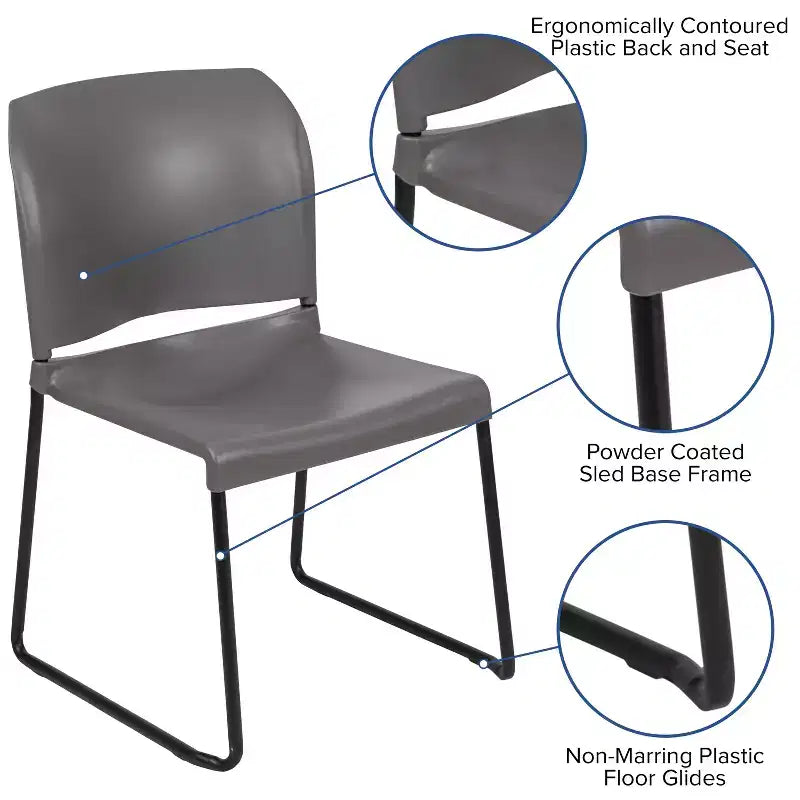 Chaise d'appoint Emma et Oliver Home and Office, dossier plein, base luge profilée et empilable