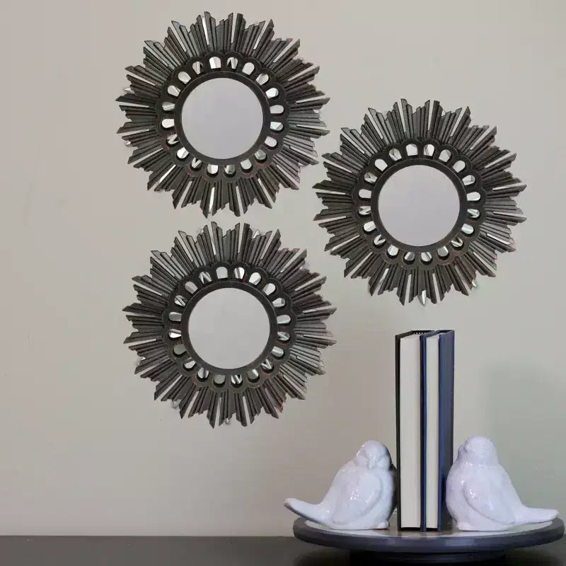 Northlight Lot de 3 miroirs muraux ronds en bronze brossé en forme de soleil, motif floral, 9,5 po