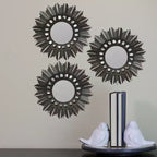 Northlight Lot de 3 miroirs muraux ronds en bronze brossé en forme de soleil, motif floral, 9,5 po