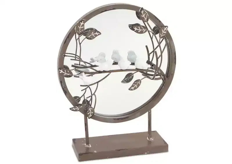 Melrose Round Metal Table Mirror with Perched Sparrows - 16
