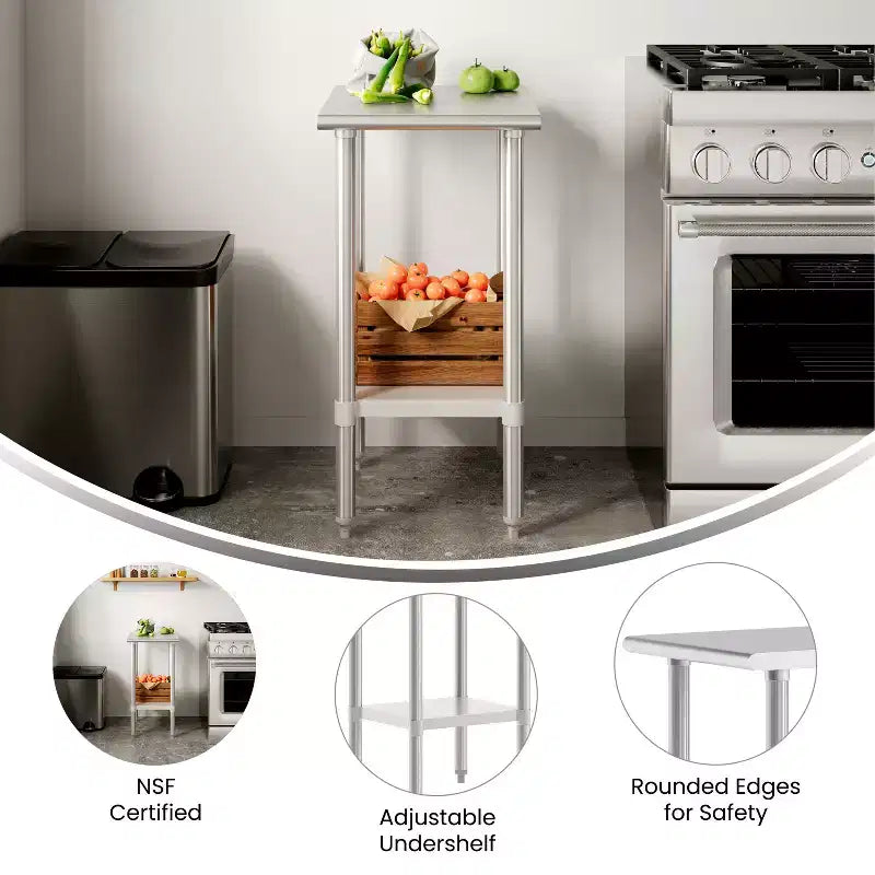 Table de préparation et de travail en acier inoxydable 18 jauges Flash Furniture avec étagère inférieure - certifiée NSF