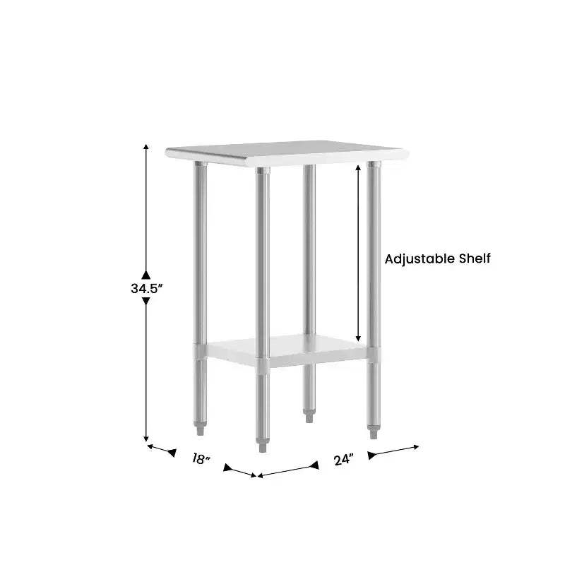 Table de préparation et de travail en acier inoxydable 18 jauges Flash Furniture avec étagère inférieure - certifiée NSF