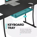 RIF6 Bureau d'angle moderne pour ordinateur, maison, jeux avec plateau clavier et gestion des câbles, montage facile, noir