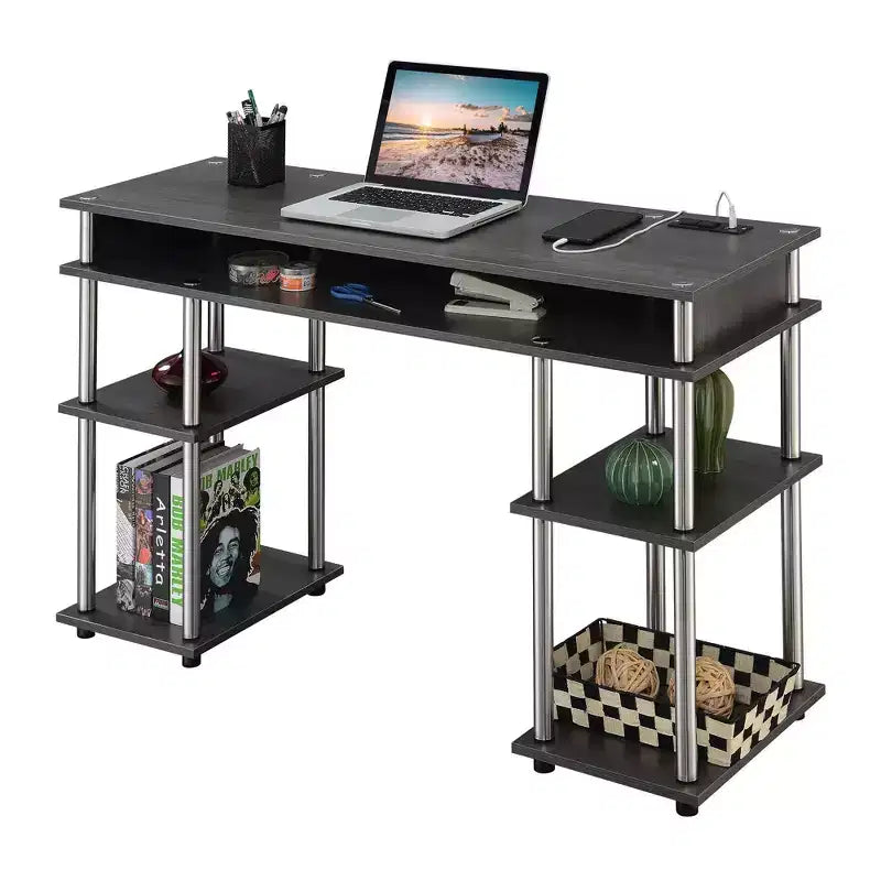 Designs2Go Bureau d'étudiant sans outils avec station de charge et étagères - Breighton Home