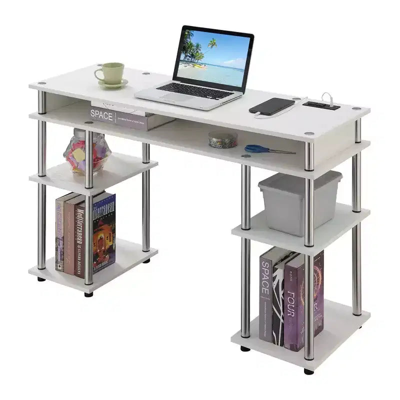 Designs2Go Bureau d'étudiant sans outils avec station de charge et étagères - Breighton Home