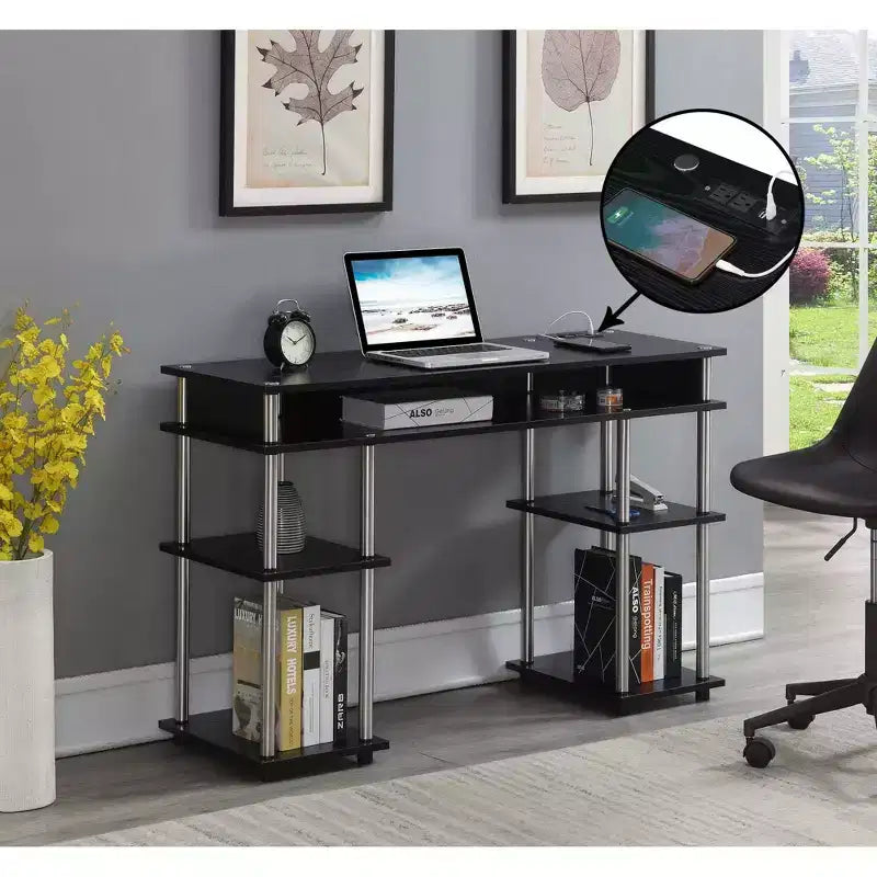 Designs2Go Bureau d'étudiant sans outils avec station de charge et étagères - Breighton Home