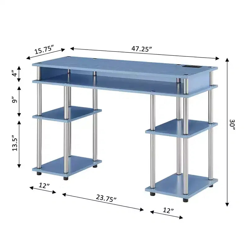 Designs2Go Bureau d'étudiant sans outils avec station de charge et étagères - Breighton Home