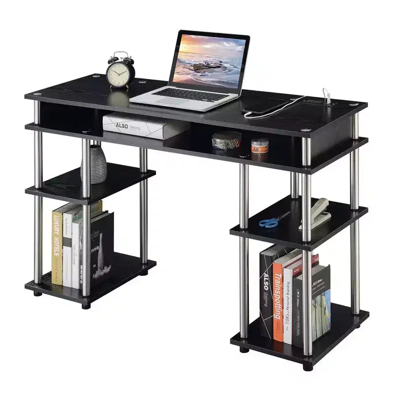 Designs2Go Bureau d'étudiant sans outils avec station de charge et étagères - Breighton Home