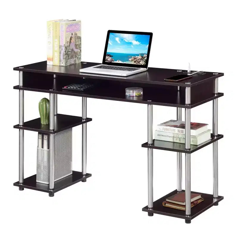Designs2Go Bureau d'étudiant sans outils avec station de charge et étagères - Breighton Home
