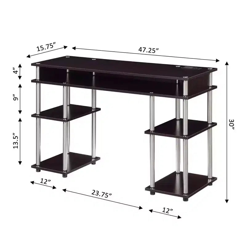 Designs2Go Bureau d'étudiant sans outils avec station de charge et étagères - Breighton Home