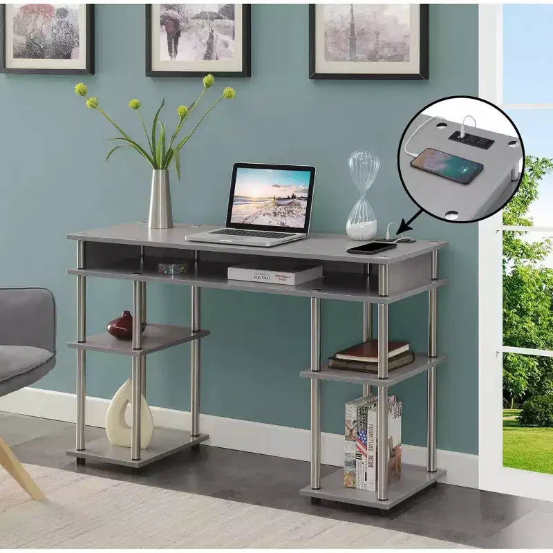 Designs2Go Bureau d'étudiant sans outils avec station de charge et étagères - Breighton Home