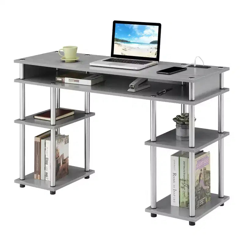 Designs2Go Bureau d'étudiant sans outils avec station de charge et étagères - Breighton Home