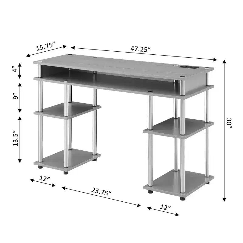Designs2Go Bureau d'étudiant sans outils avec station de charge et étagères - Breighton Home