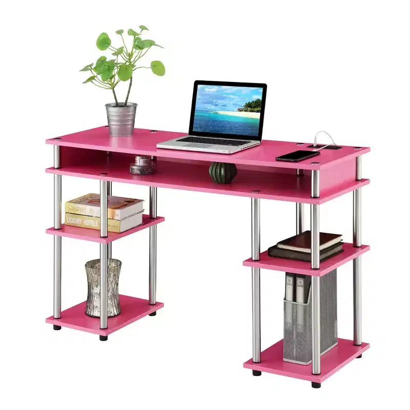 Designs2Go Bureau d'étudiant sans outils avec station de charge et étagères - Breighton Home