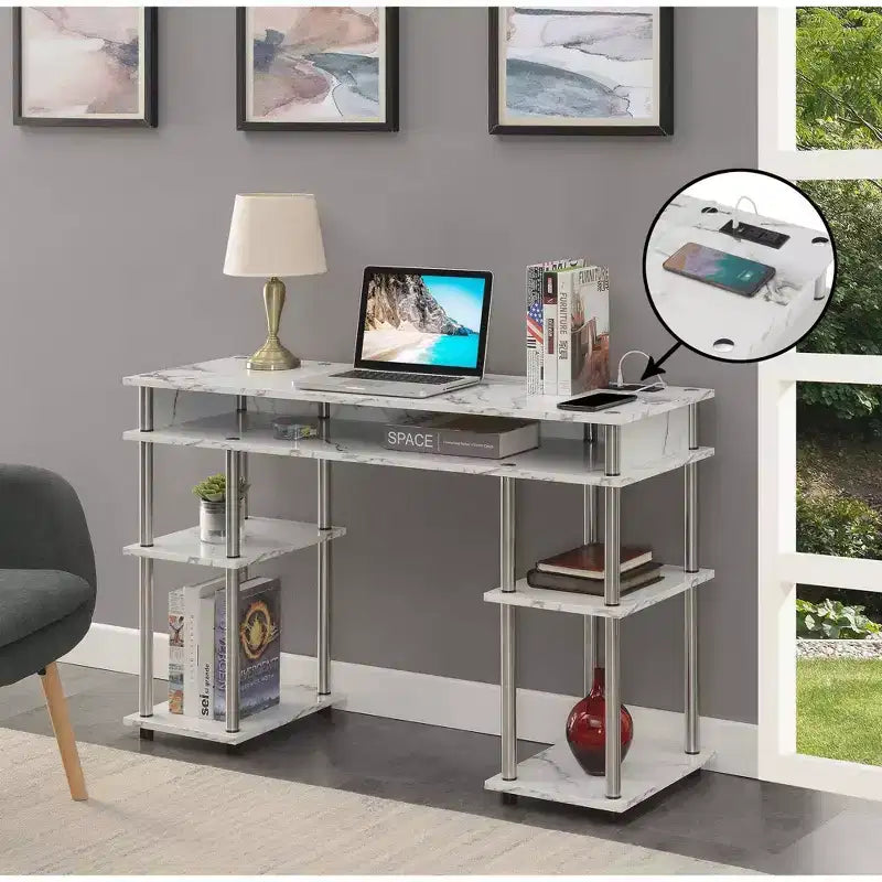 Designs2Go Bureau d'étudiant sans outils avec station de charge et étagères - Breighton Home