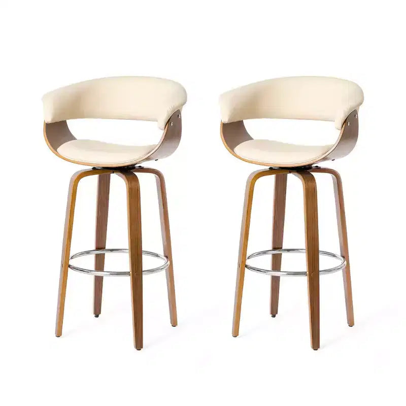 Lot de 2 tabourets de bar pivotants en noyer courbé, style Mid-century Modern - Glitzhome