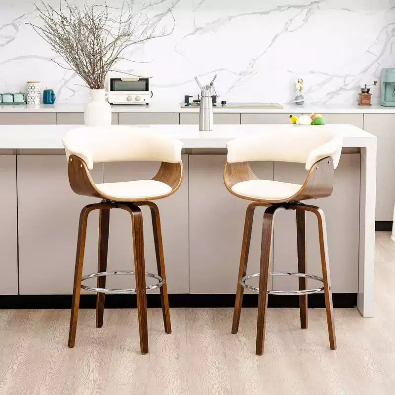 Lot de 2 tabourets de bar pivotants en noyer courbé, style Mid-century Modern - Glitzhome