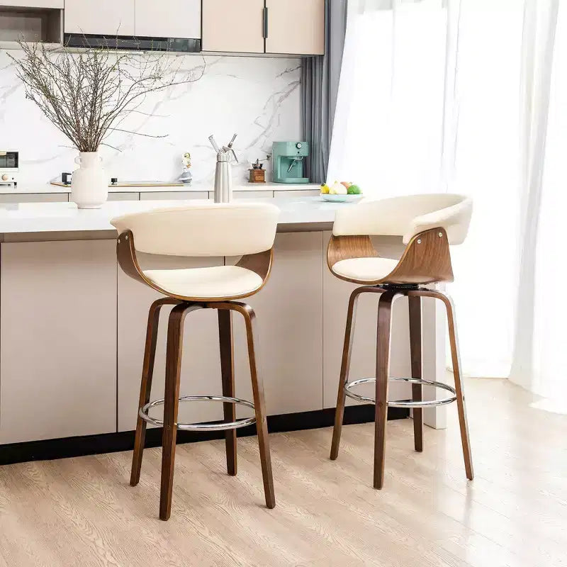 Lot de 2 tabourets de bar pivotants en noyer courbé, style Mid-century Modern - Glitzhome