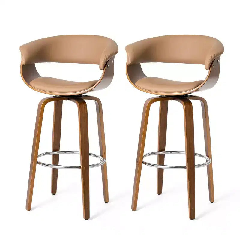 Lot de 2 tabourets de bar pivotants en noyer courbé, style Mid-century Modern - Glitzhome