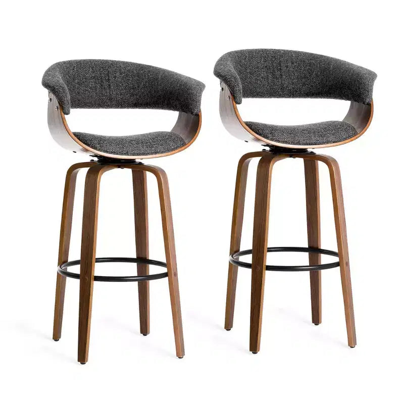 Lot de 2 tabourets de bar pivotants en noyer courbé, style Mid-century Modern - Glitzhome