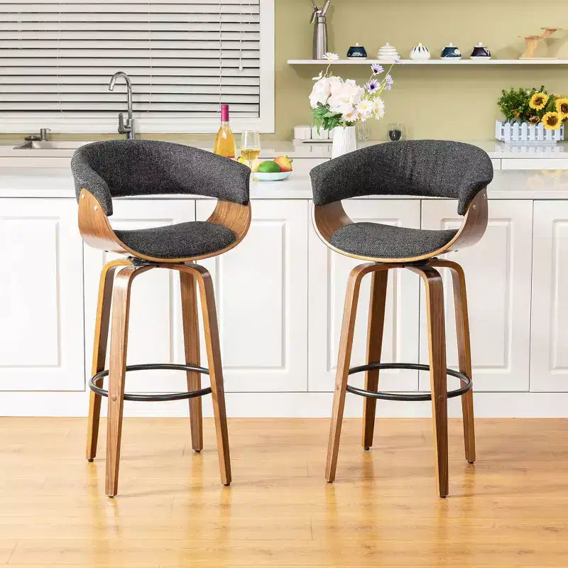 Lot de 2 tabourets de bar pivotants en noyer courbé, style Mid-century Modern - Glitzhome