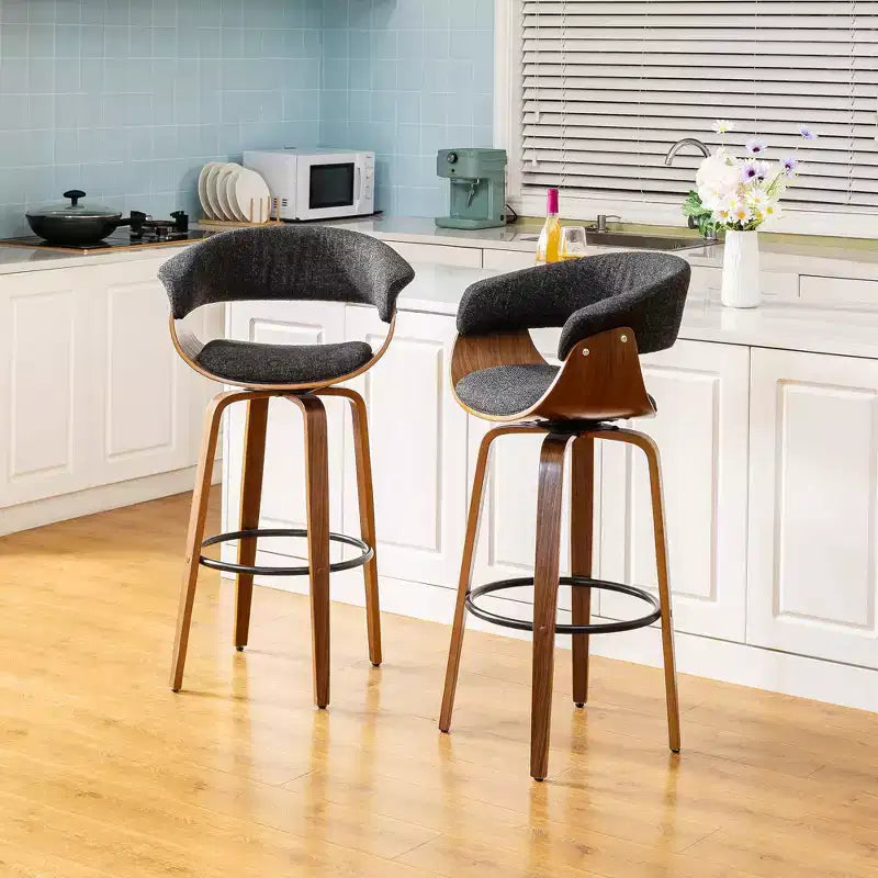 Lot de 2 tabourets de bar pivotants en noyer courbé, style Mid-century Modern - Glitzhome