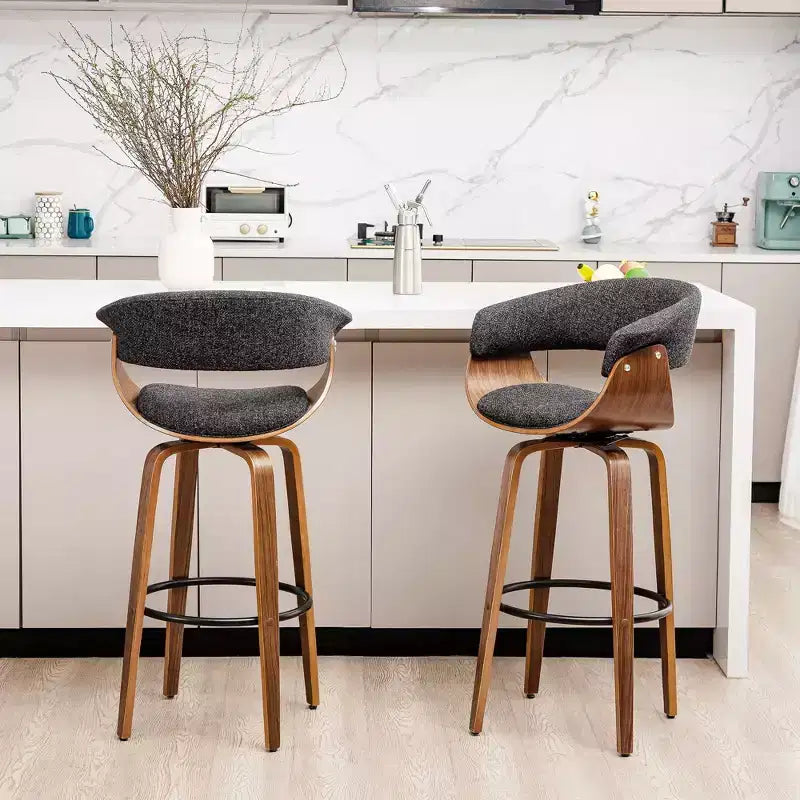 Lot de 2 tabourets de bar pivotants en noyer courbé, style Mid-century Modern - Glitzhome