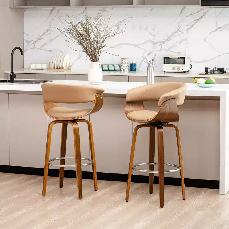 Lot de 2 tabourets de bar pivotants en noyer courbé, style Mid-century Modern - Glitzhome