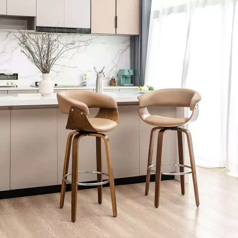 Lot de 2 tabourets de bar pivotants en noyer courbé, style Mid-century Modern - Glitzhome