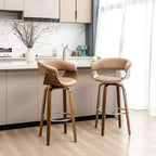 Lot de 2 tabourets de bar pivotants en noyer courbé, style Mid-century Modern - Glitzhome
