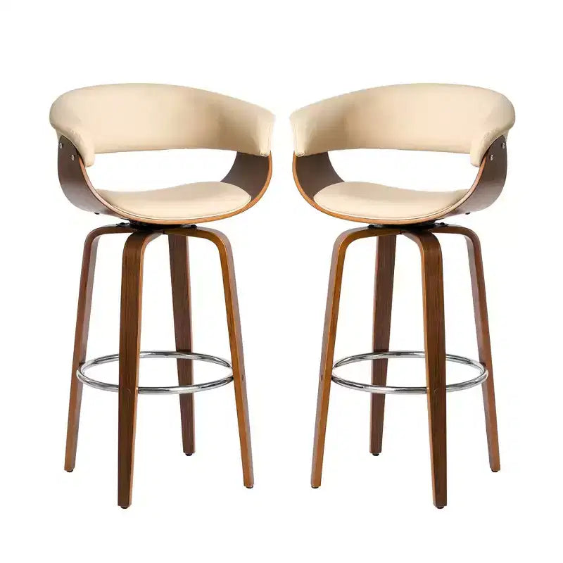 Lot de 2 tabourets de bar pivotants en noyer courbé, style Mid-century Modern - Glitzhome
