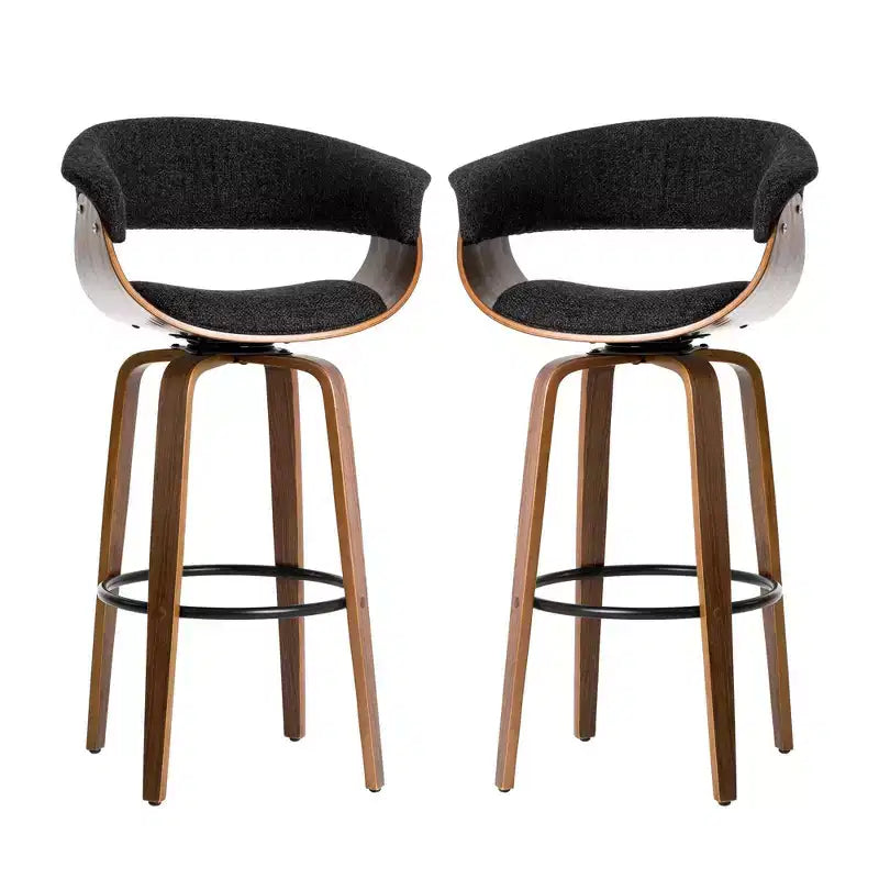Lot de 2 tabourets de bar pivotants en noyer courbé, style Mid-century Modern - Glitzhome