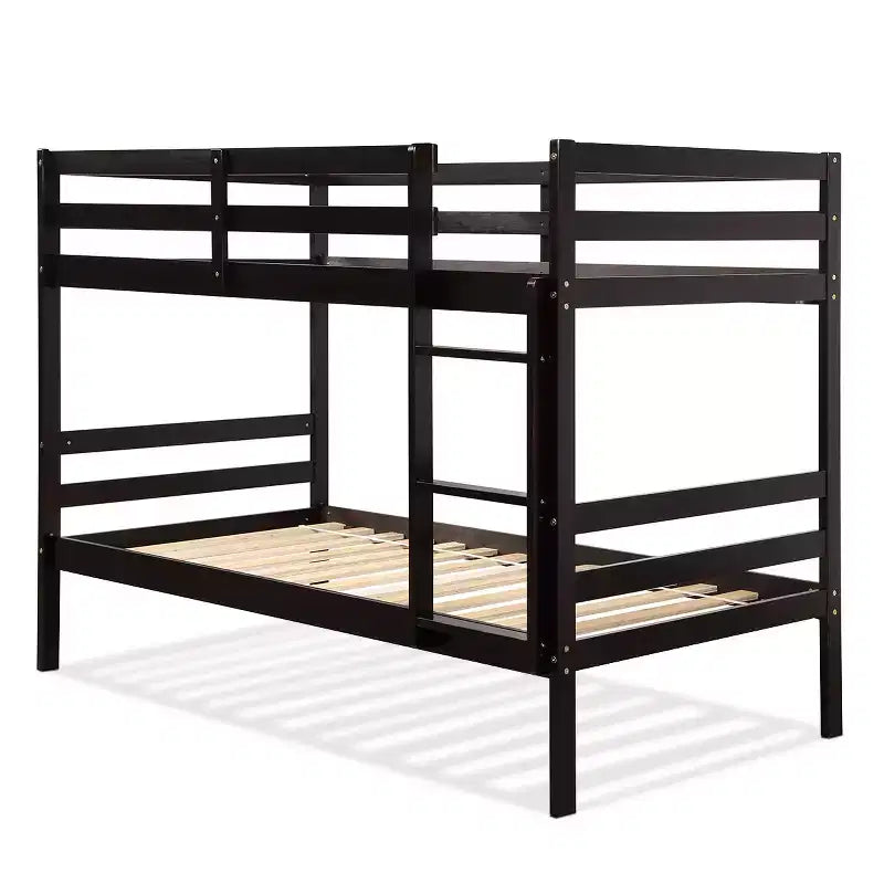 Costway Lits superposés en bois jumeaux sur jumeaux avec échelle et barrière de sécurité Expresso/Blanc
