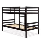 Costway Lits superposés en bois jumeaux sur jumeaux avec échelle et barrière de sécurité Expresso/Blanc
