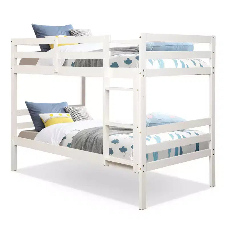 Costway Lits superposés en bois jumeaux sur jumeaux avec échelle et barrière de sécurité Expresso/Blanc